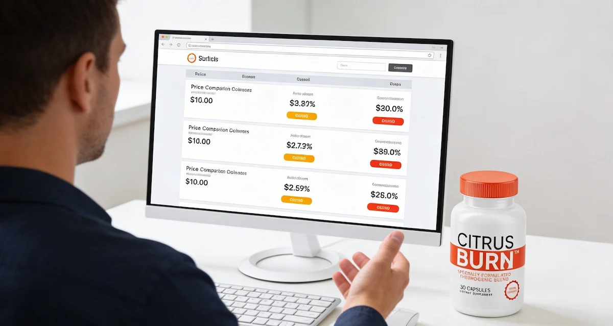 Person comparing Citrus Burn prices on a monitor before deciding which offer is legitimate